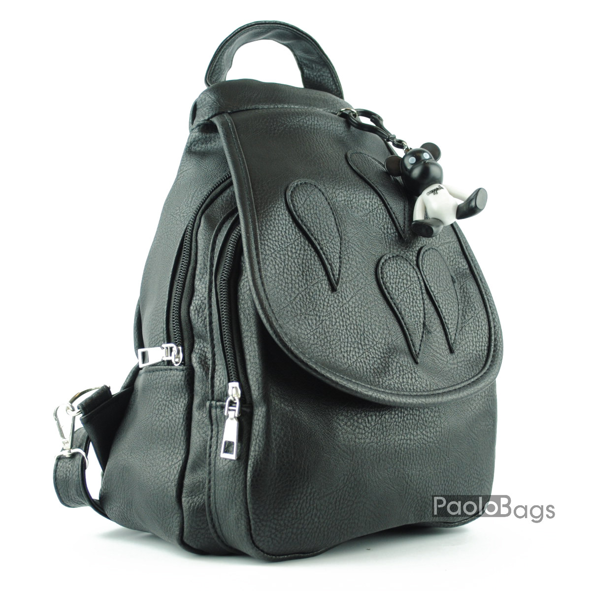 Дамска кожена раница с модерен дизайн с допълнително отделение и дръжки с цип стават на една дръжка черна