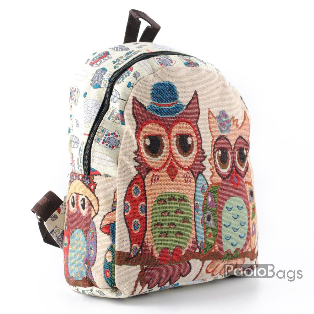 Дамска раница от плат с бухалчета 22021