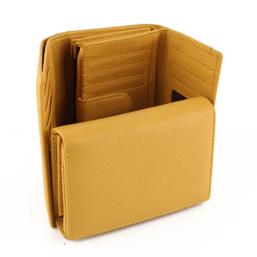 Дамско портмоне от естествена кожа малко жълто 497782