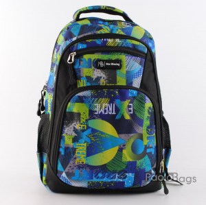 Ученическа раница евтина с джобове 26470 синъо зелена